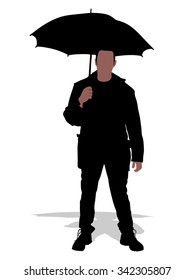 Young man holding an umbrella down, vector
