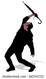 Young man holding an umbrella, vector