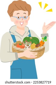 Young man holding vegetables in basket