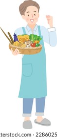Young man holding vegetables in basket