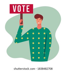 young man holding vote banner for election day concept vector illustration in flat style
