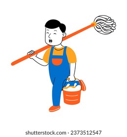 young man house cleaner vector illustration