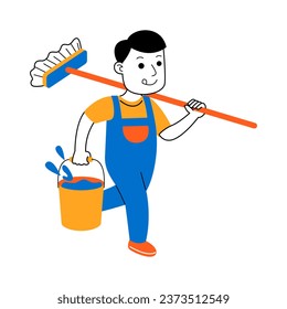 young man house cleaner vector illustration