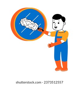 young man house cleaner vector illustration