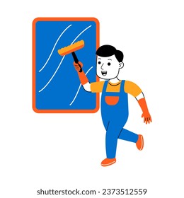 young man house cleaner vector illustration