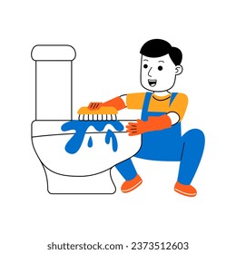 young man house cleaner vector illustration