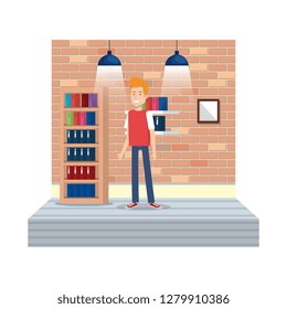young man in house corridor character