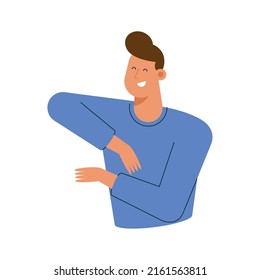 young man hugging position character