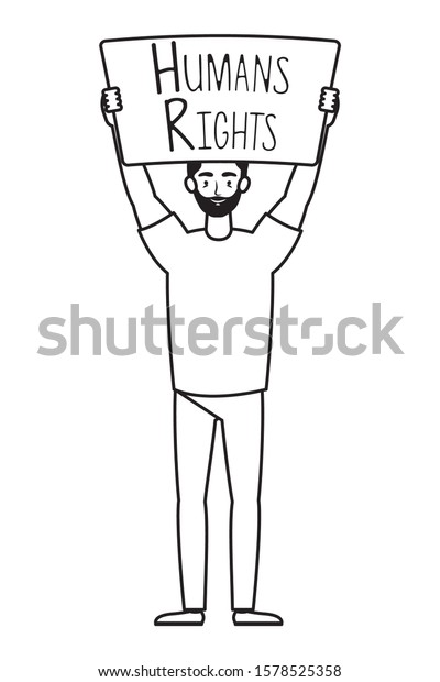 Young Man Human Rights Label Character Stock Vector Royalty Free