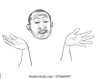 A young man with "I don't care" expression on his funny face, vector illustration