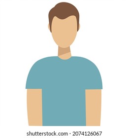 Icono de hombre joven. El tipo de la camiseta azul. Icono de avatar sin rostro en un estilo mínimo. Ilustración vectorial plana aislada en fondo transparente. Símbolos de designación.