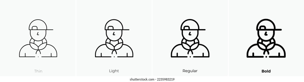 young man icon. Thin, Light Regular And Bold style design isolated on white background
