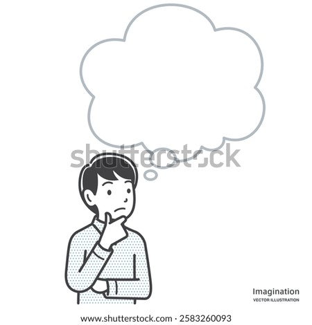 Young man imagining and speech bubble