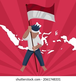 young man with indonesian flag suitable for Patriot or nationalism themed Illustration