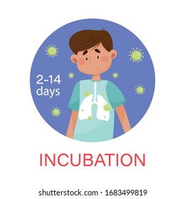 Young Man with Infected Lungs Having Incubative Stage Vector Illustration