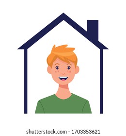 young man inside house character vector illustration design