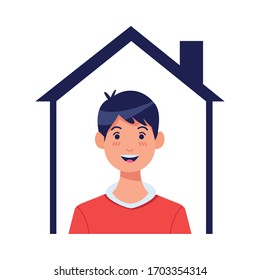 young man inside house character vector illustration design