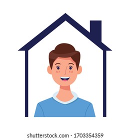 young man inside house character vector illustration design