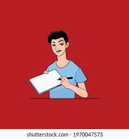 Young Man With Ipad Vector Design.illustration Of Young Boy Holding Ipad