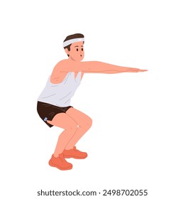 Young man isolated cartoon character doing fitness workout training for health and body strength