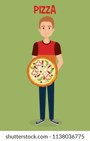 young man with italian pizza