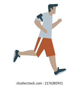 Young man jogging, athlete runs. Flat cartoon art. Illustration isolated on white background. Vector art