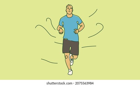 Joven trotando. Ilustración vectorial de estilo de arte de línea adecuada para el bienestar o el contenido de salud