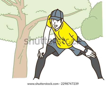 
Young man jogging outdoors smiling