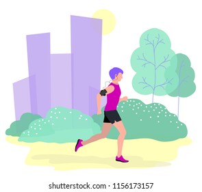Young man jogging in the park does. Vector illustration in a flat style