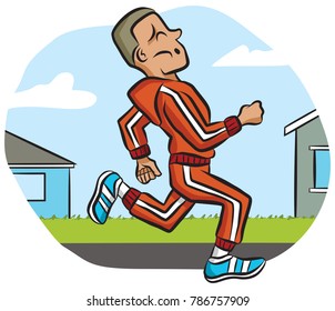 Young man jogging through the suburbs