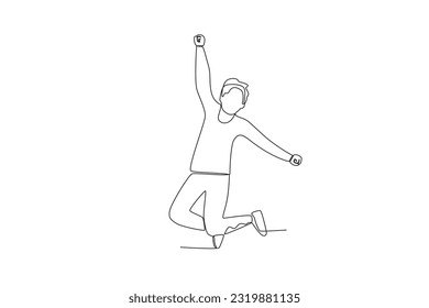 A young man jumped up happily. World youth day one-line drawing