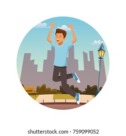 Young man jumping in the city