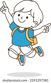 A young man jumping with her hands high. minimal line art vector illustration.