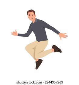 Young man jumping with joy concept illustration. Flat vector illustration isolated on white background