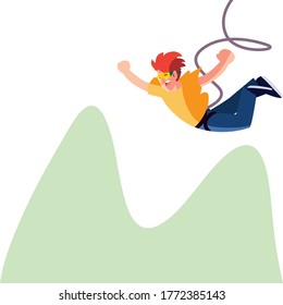 young man jumping off a mountain vector illustration desing