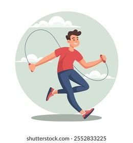 Young man jumping rope. Sport and health concept. Lifestyle illustration.