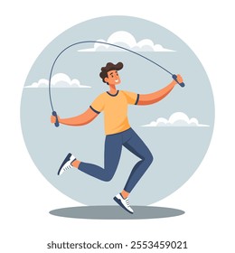 Young man jumping rope. Sport and health concept. Lifestyle illustration.