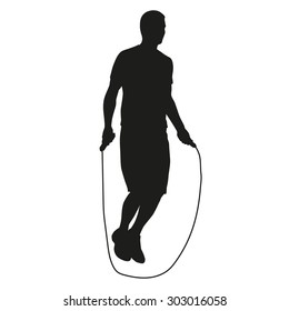 Young man jumping rope. Vector silhouette of an athlete in training