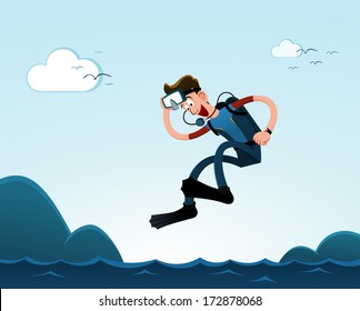 Young Man Jumping Sea Ready Diving Stock Vector (Royalty Free ...