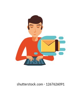 young man with keyboard and envelope mail