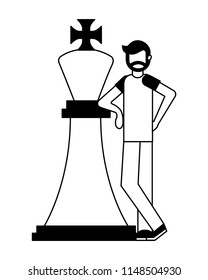 young man with king chess piece isolated icon