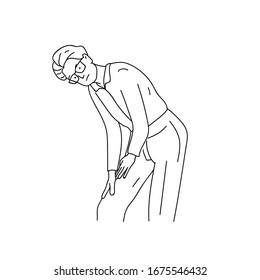 Junge Mann mit Knieschmerzen. Flache, trendige, handgezeichnete Vektorillustration. Einzeln auf weißem Hintergrund.
