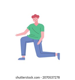 young man kneeling position character