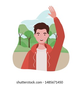 young man with landscape background