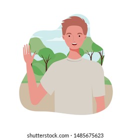 young man with landscape background