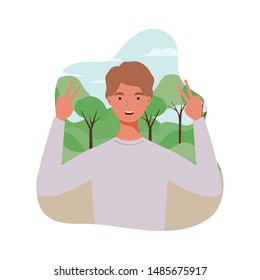 young man with landscape background