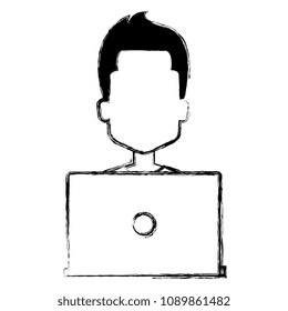 young man with laptop avatar character