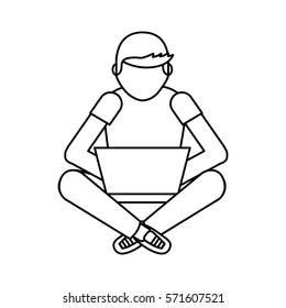 young man with laptop avatar character vector illustration design