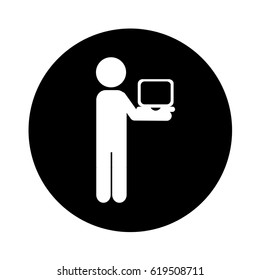 young man with laptop avatar character
