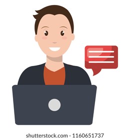 young man with laptop character